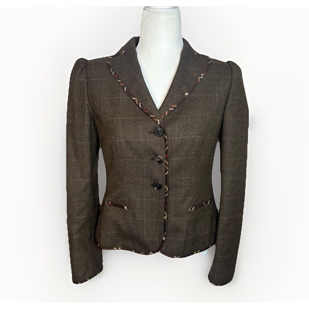 Moschino Brown Wool Windowpane Lady Jacket IT 42 US 8 Blazer Preppy Heritage Y2K